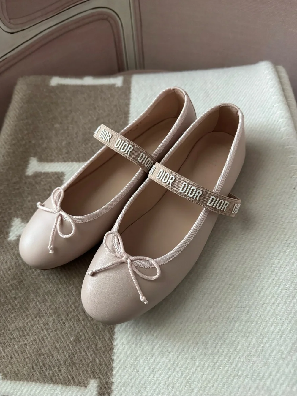 Dior Girls' Pale Pink Logo Strap Ballet Flats